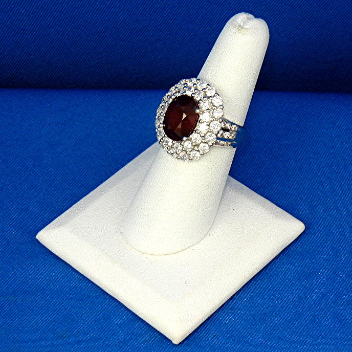 Ruby 7 Ct and White Sapphires Sterling Silver Ring