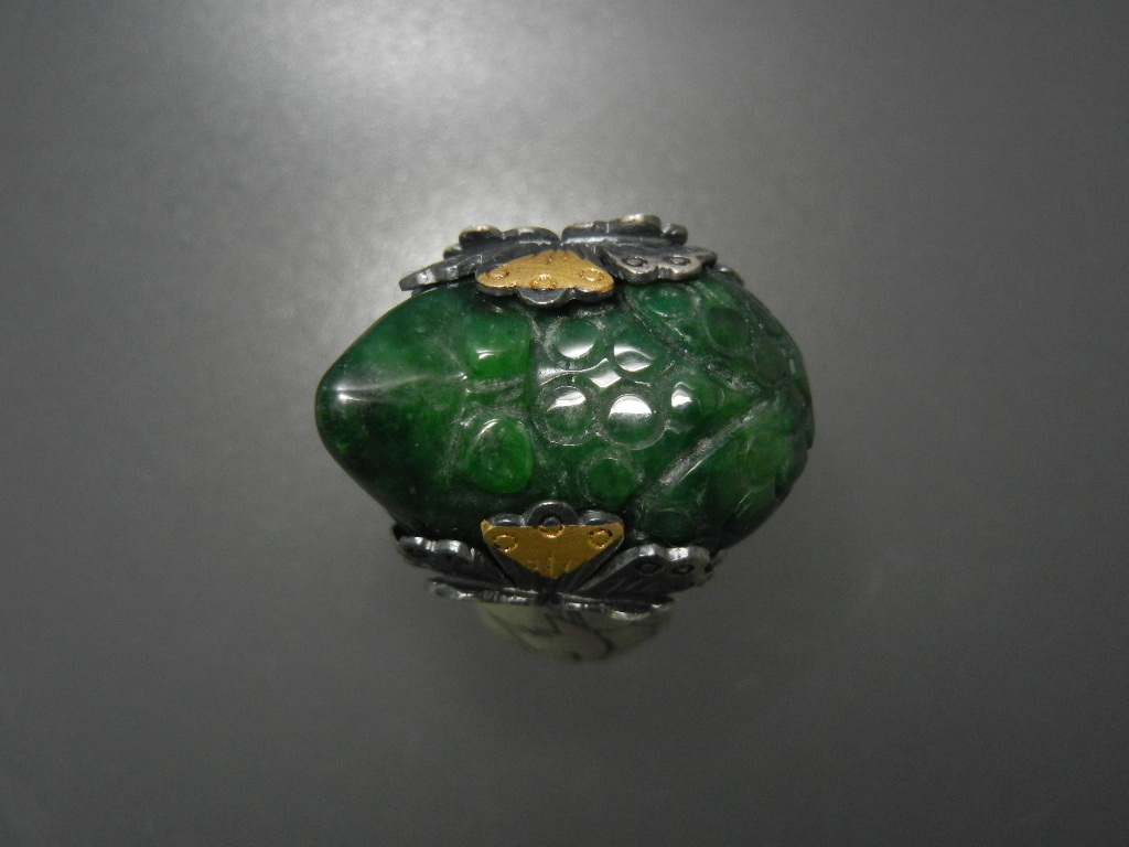 Ring Sterling Silver Hand Made Green JADE Frog Ring