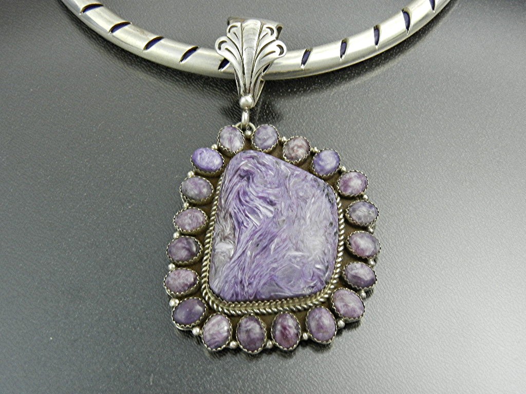 Navajo Russian Charoite Sterling Silver Necklace Shakey