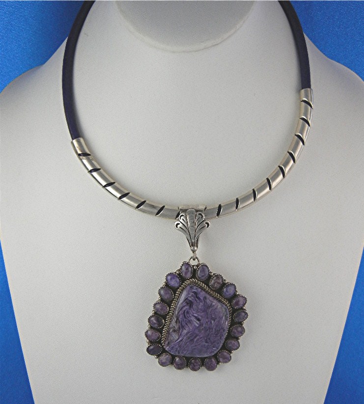 Navajo Russian Charoite Sterling Silver Necklace Shakey