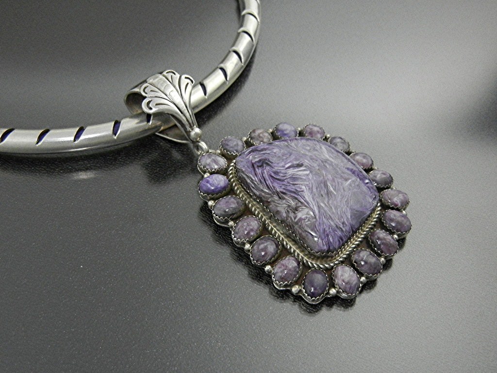 Navajo Russian Charoite Sterling Silver Necklace Shakey