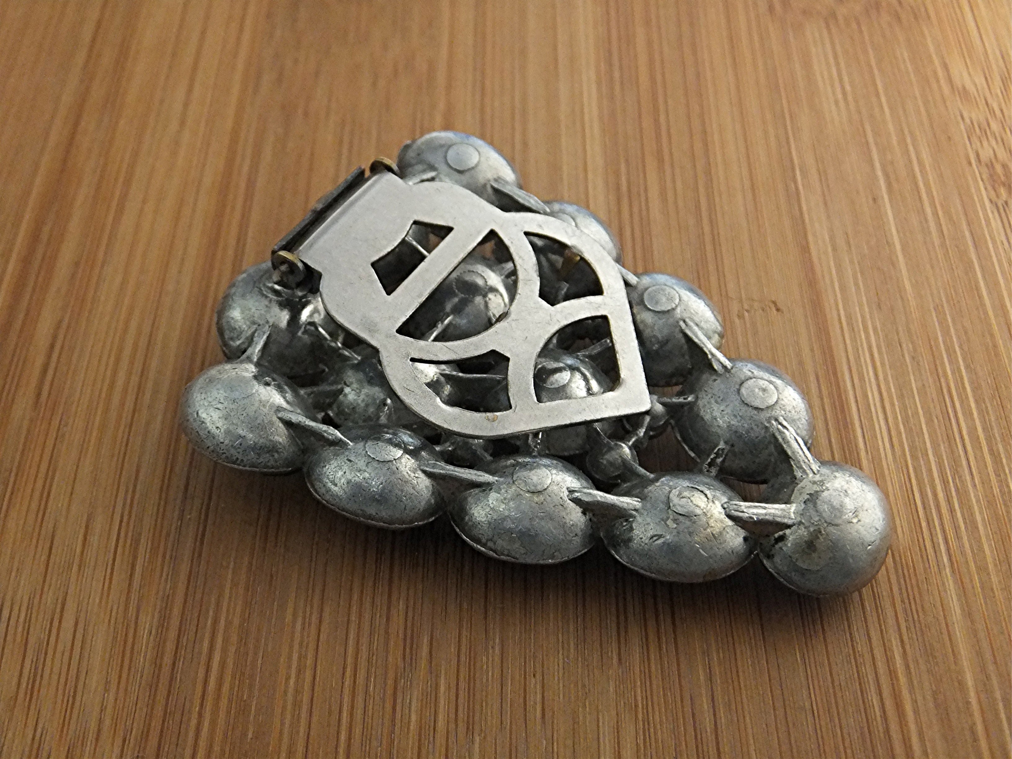 Dress Clip Silver Pot Metal Blue Glass