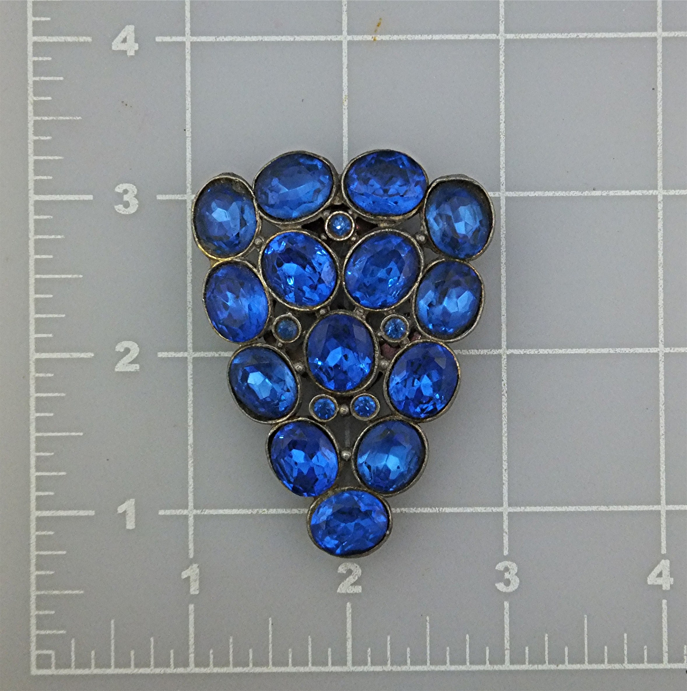 Dress Clip Silver Pot Metal Blue Glass