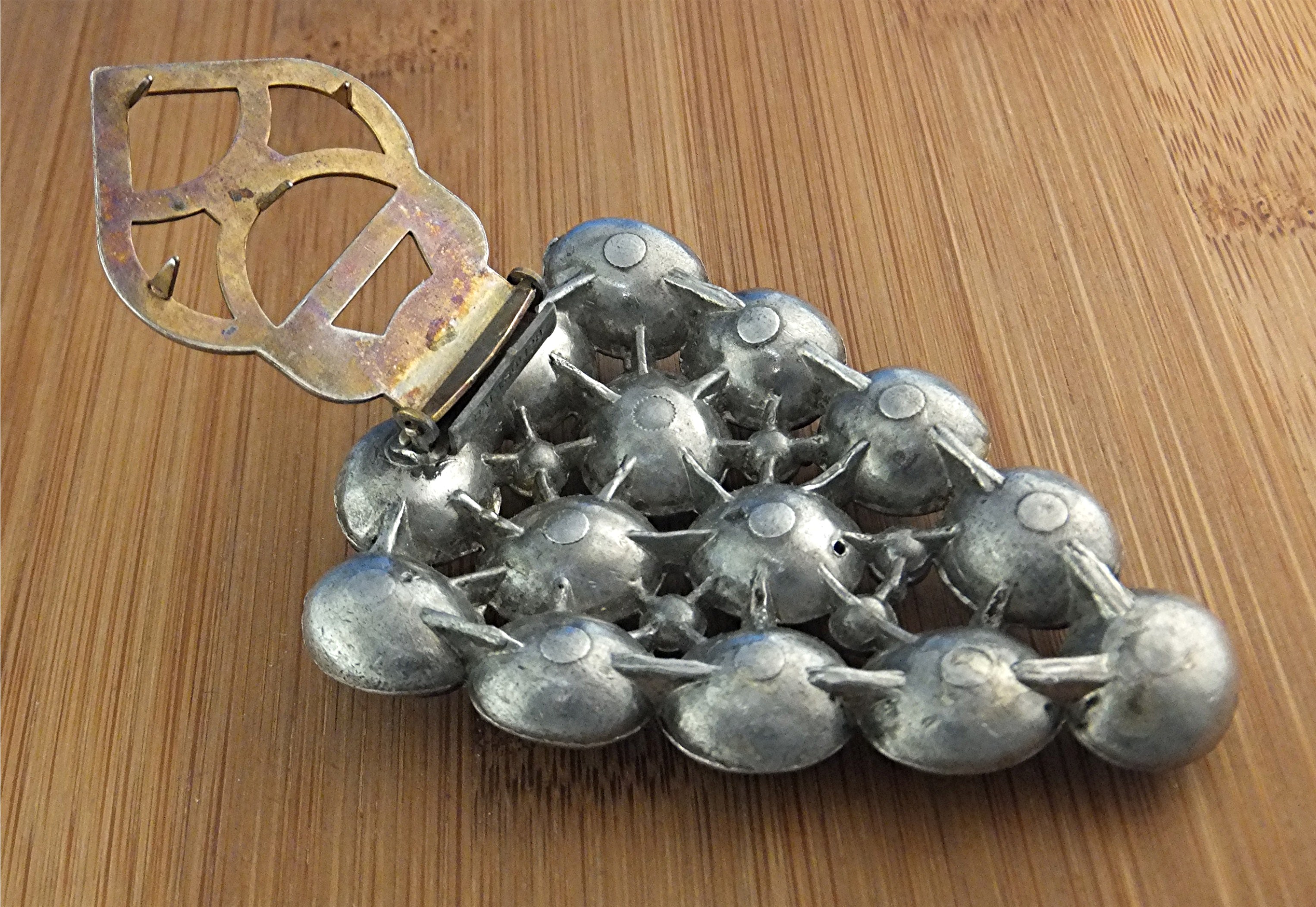 Dress Clip Silver Pot Metal Blue Glass