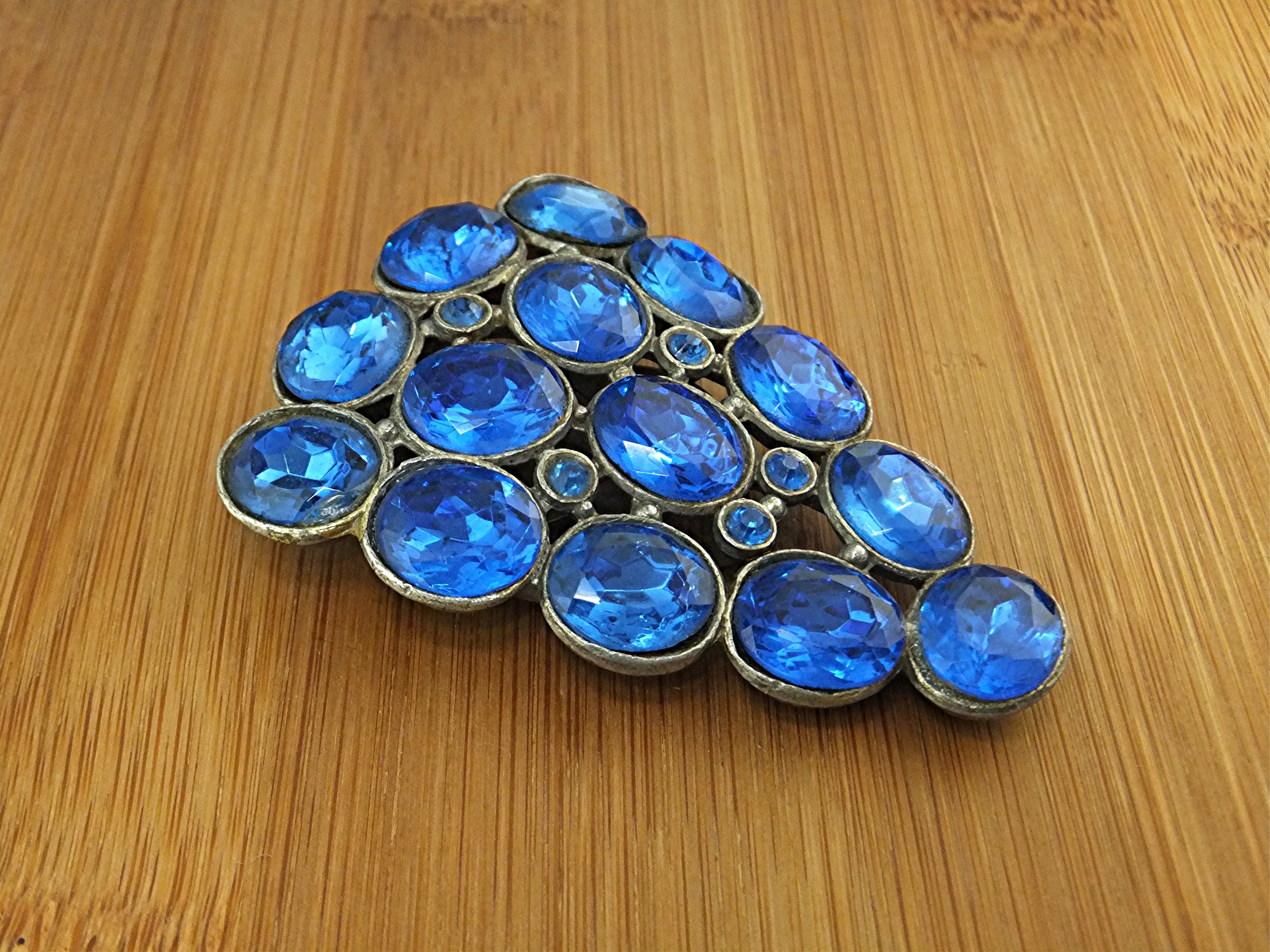 Dress Clip Silver Pot Metal Blue Glass