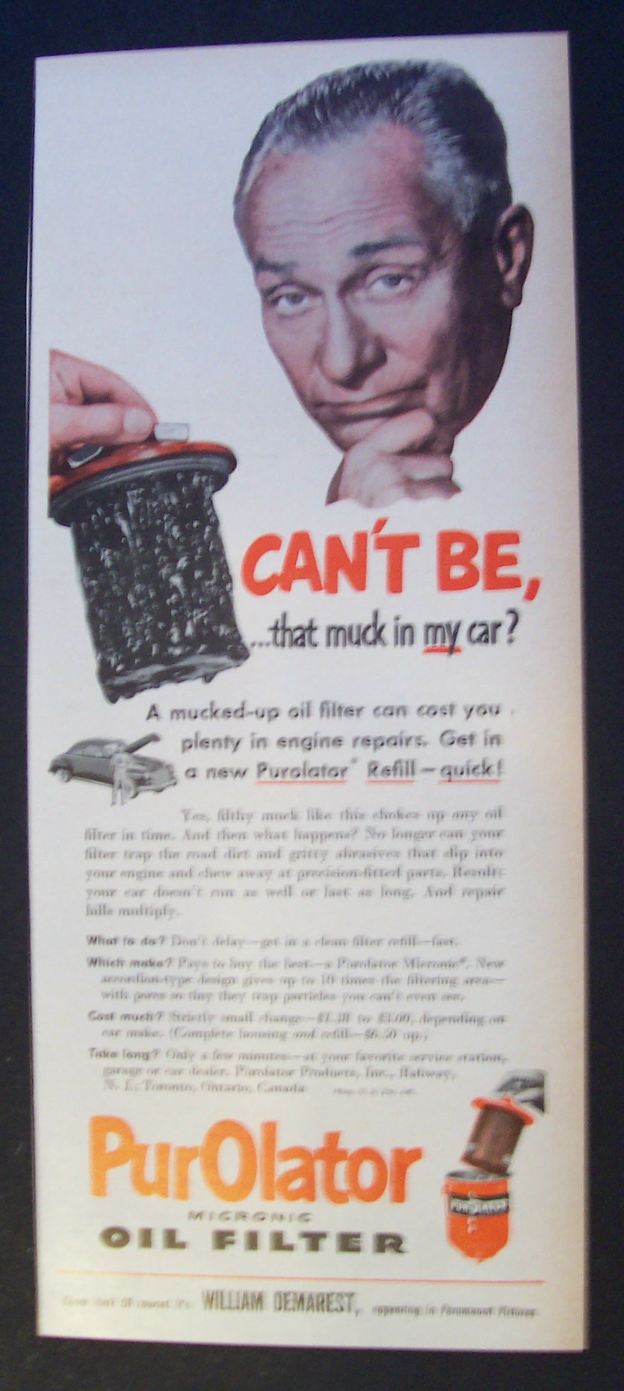 1951 Purolator Oil Filter with William Demarest