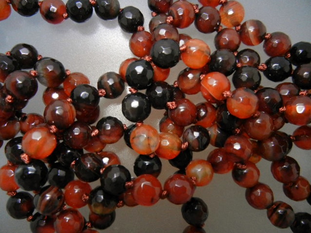 Carnelian/Sardonox Black Faceted Necklace 58 Inch