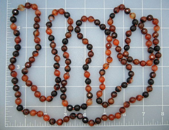 Carnelian/Sardonox Black Faceted Necklace 58 Inch