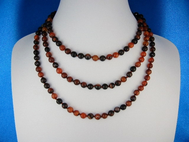 Carnelian/Sardonox Black Faceted Necklace 58 Inch