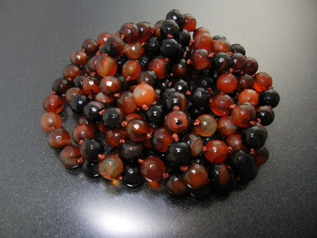 Carnelian/Sardonox Black Faceted Necklace 58 Inch