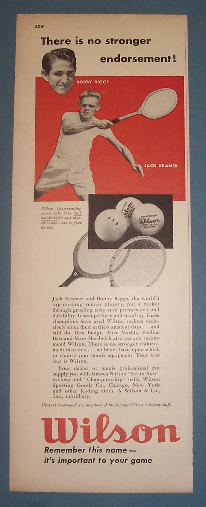 Vintage Ad: 1948 Wilson w/B. Riggs & J. Kramer