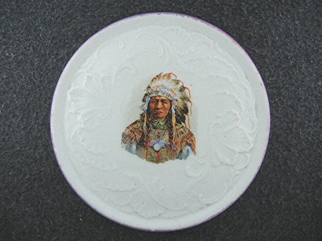 Porcelain American Indian Chief Transfer Ware Trivet