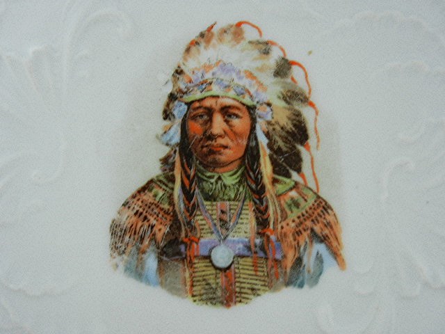 Porcelain American Indian Chief Transfer Ware Trivet