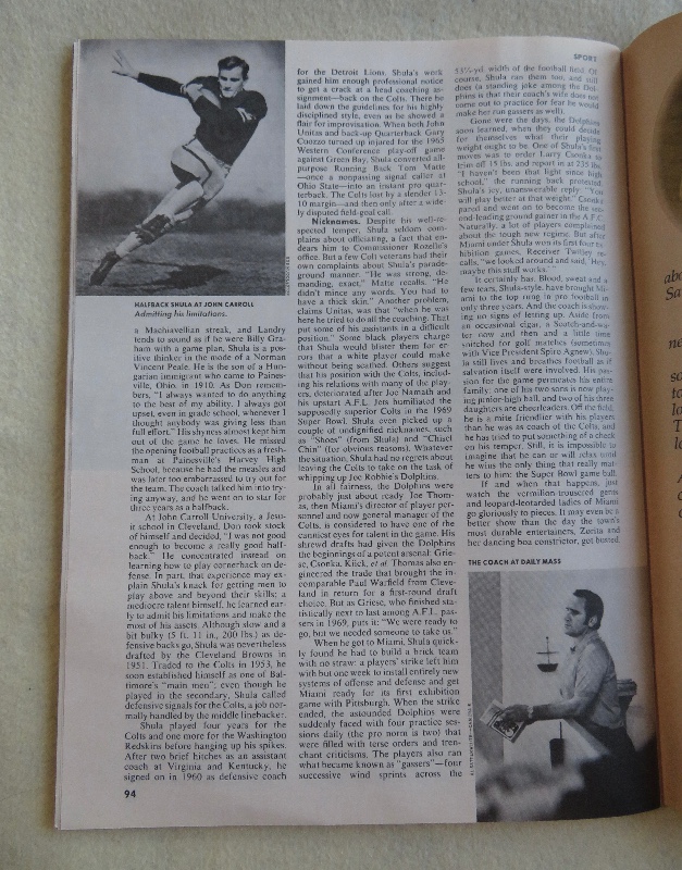 Time Magazine December 11, 1972 Miami Coach Don Shula
