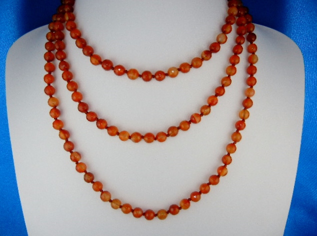 Carnelian Faceted Bead Necklace 58 Inches