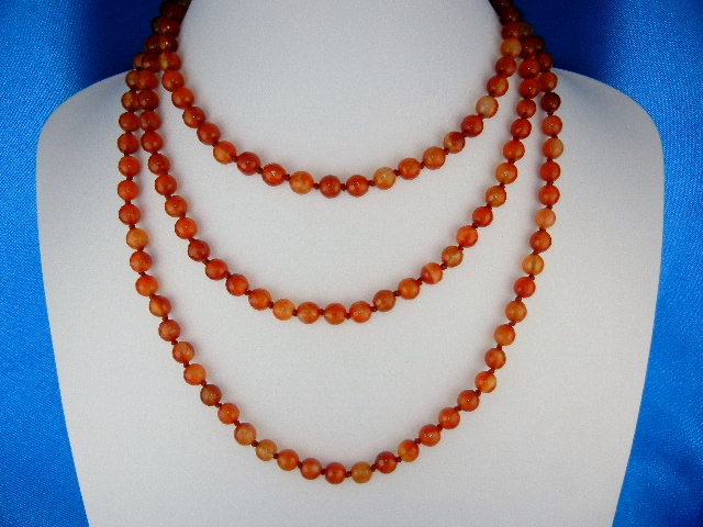 Carnelian Faceted Bead Necklace 58 Inches