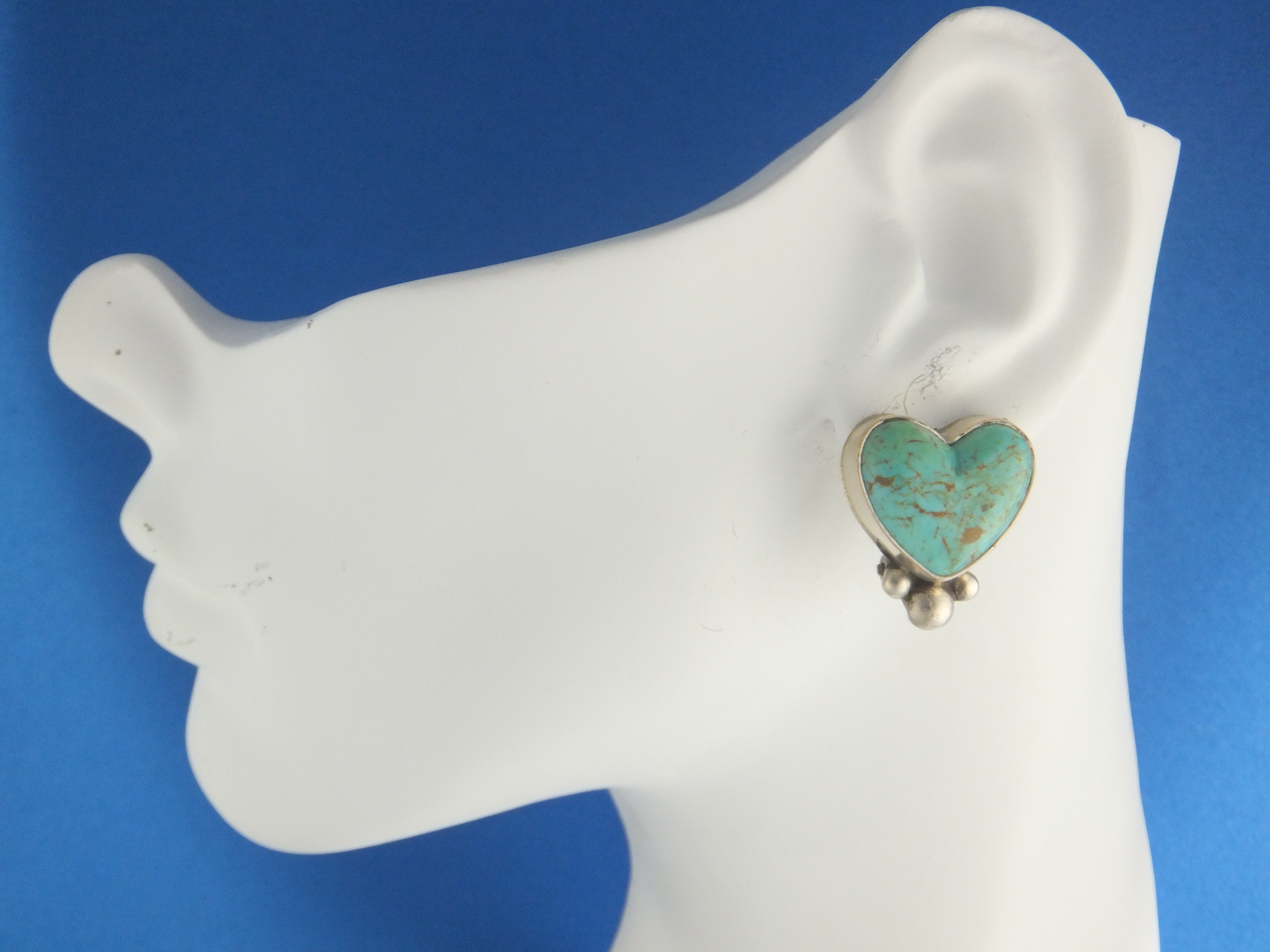 David Troutman Sterling Silver Turquoise Heart Clip Ear
