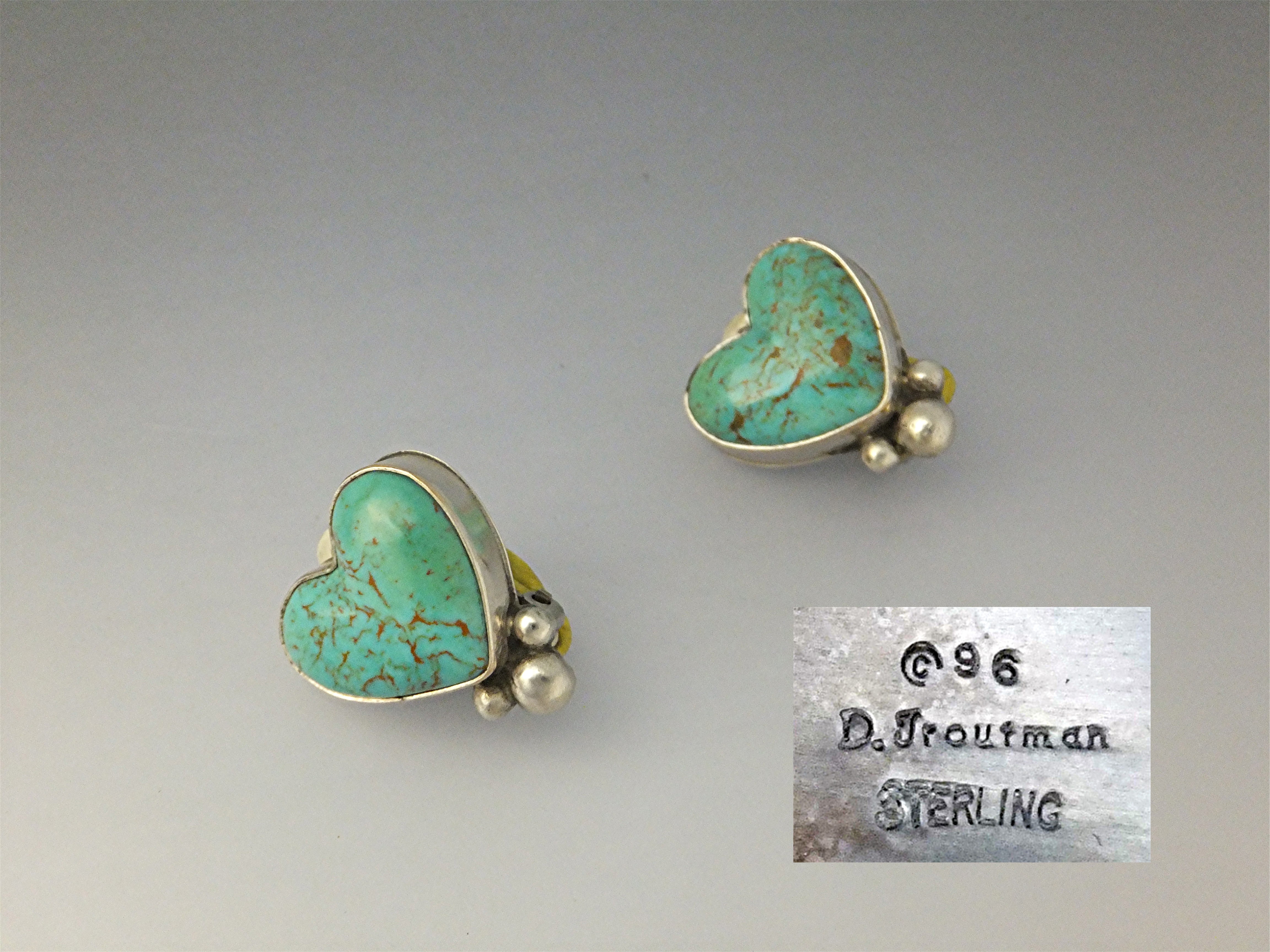 David Troutman Sterling Silver Turquoise Heart Clip Ear