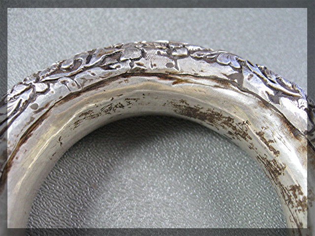 Bracelet Silver Flowers Leaves Bangle Handmade NEPAL