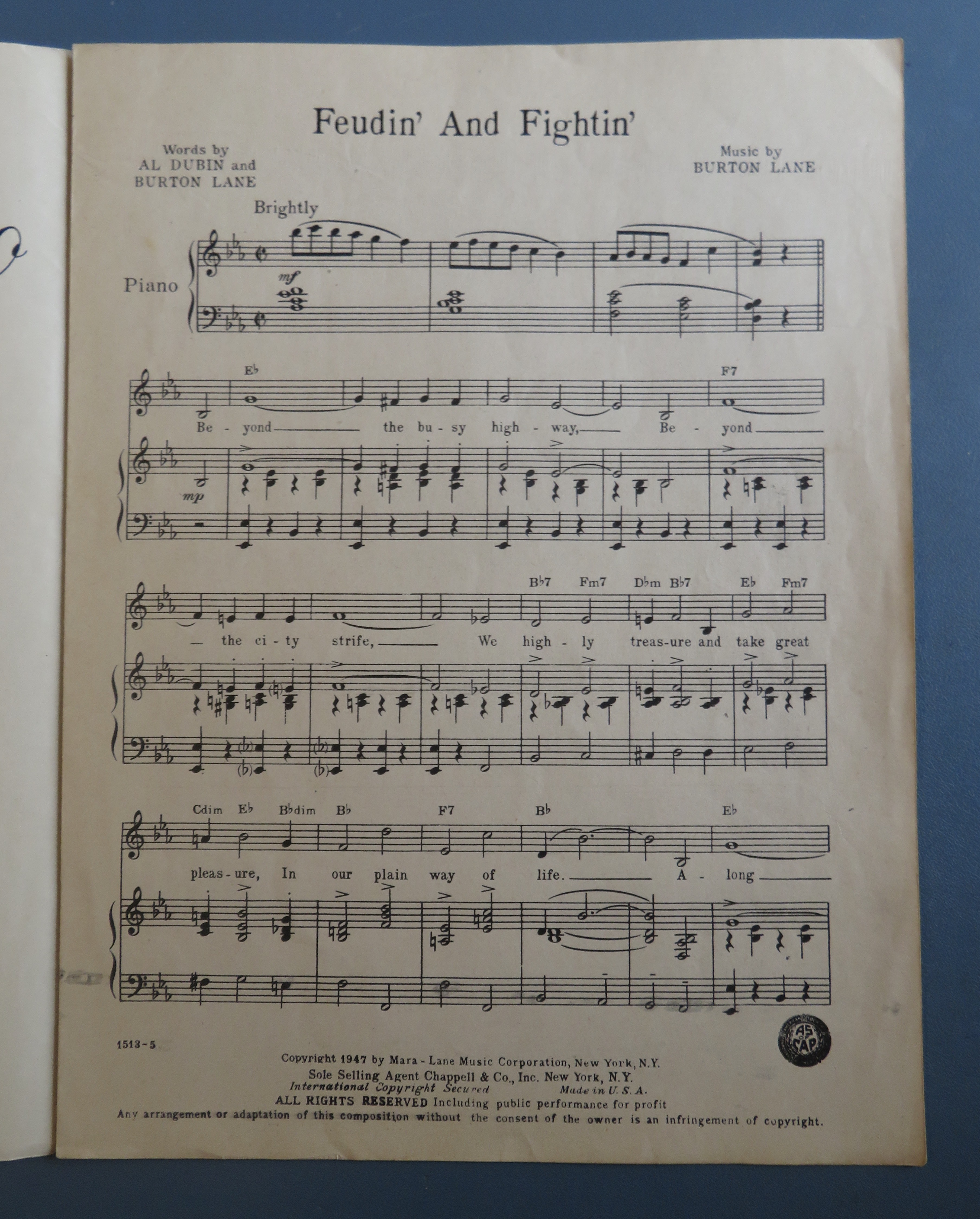 1947 Feudin' And Fightin' Sheet Music By Al Dubin