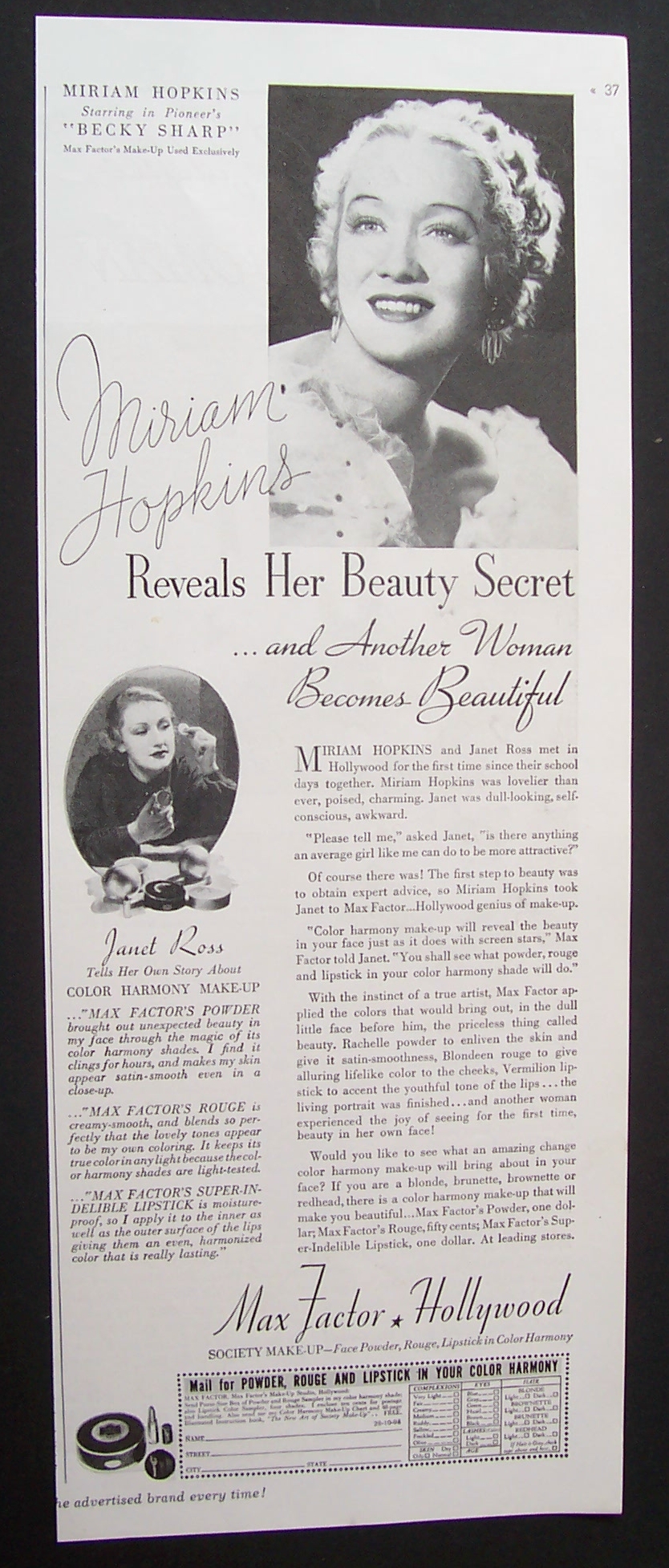 1935 Max Factor Make-Up with Miriam Hopkins