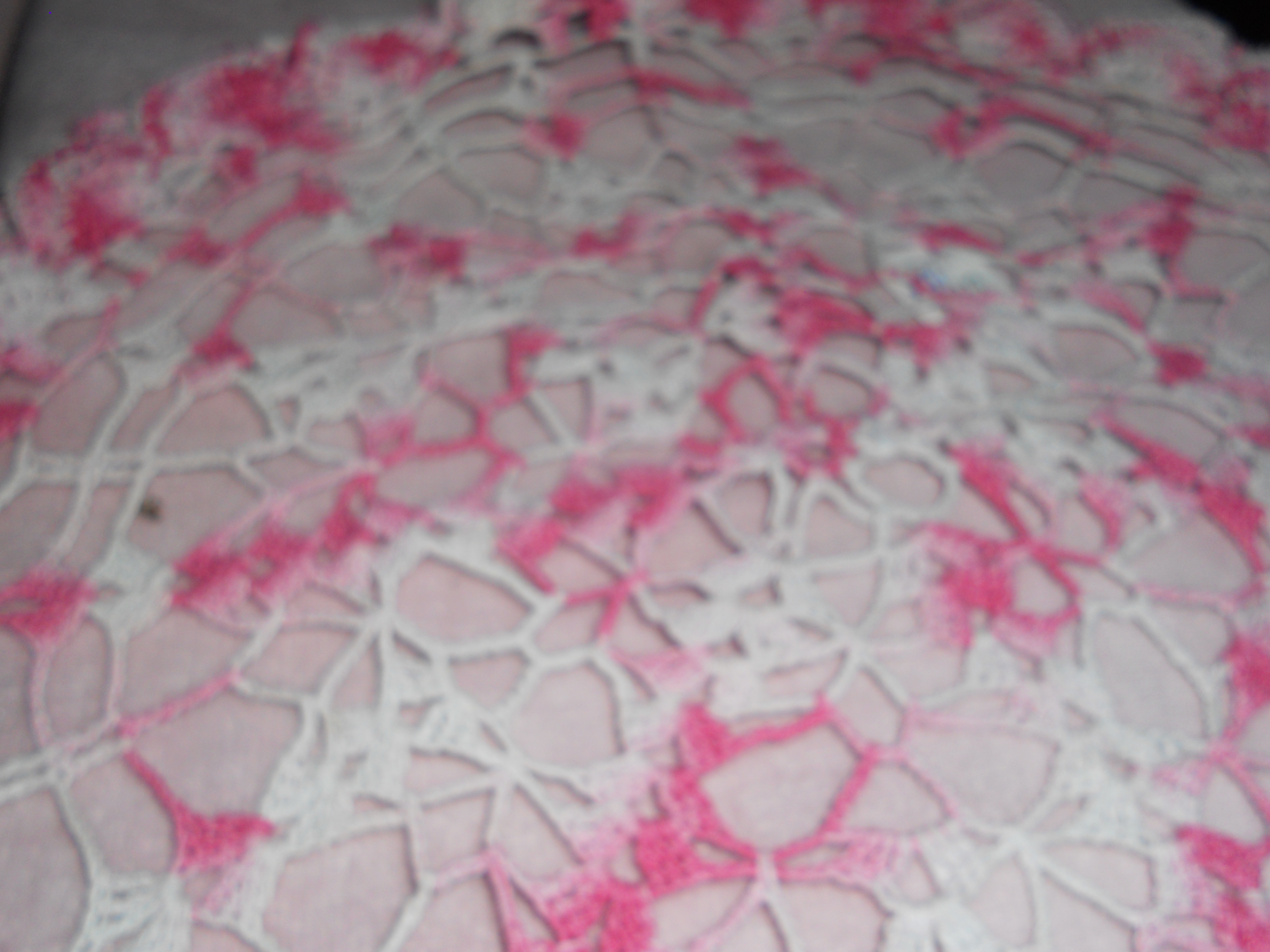 Crochet Doily Hand Made 16 inch pink white