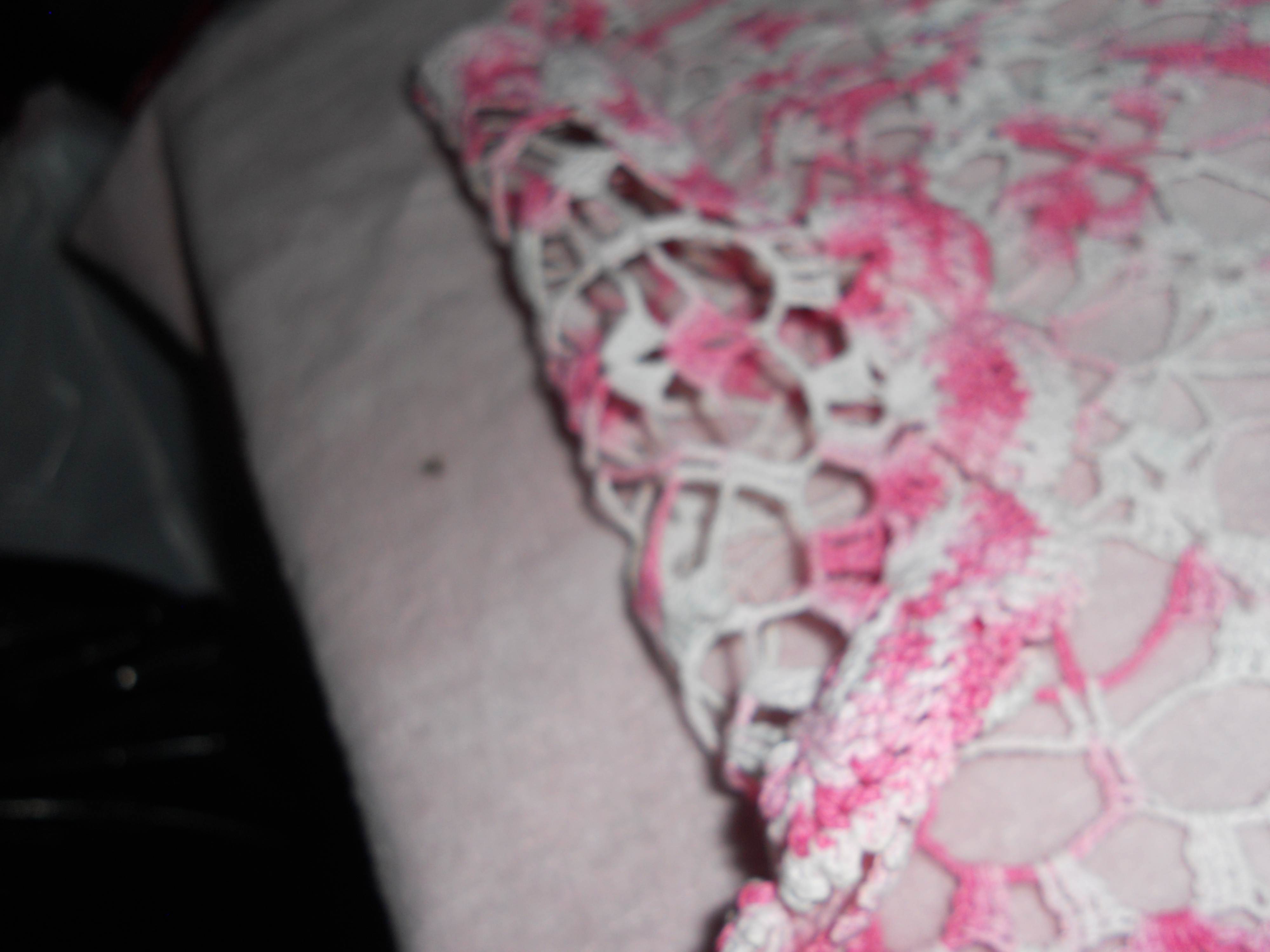 Crochet Doily Hand Made 16 inch pink white