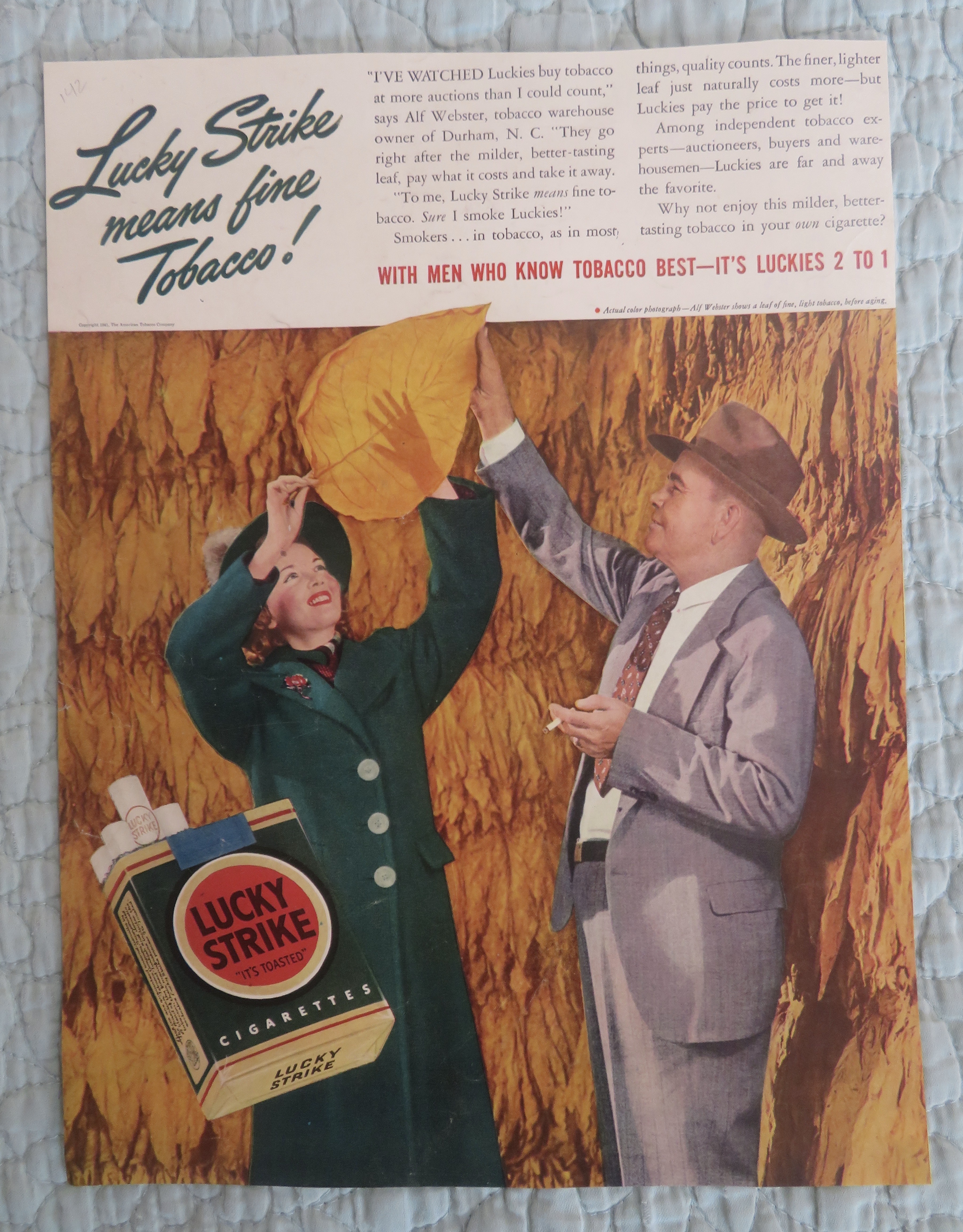 1941 Lucky Strike Cigarettes with Man & Woman & Leaf