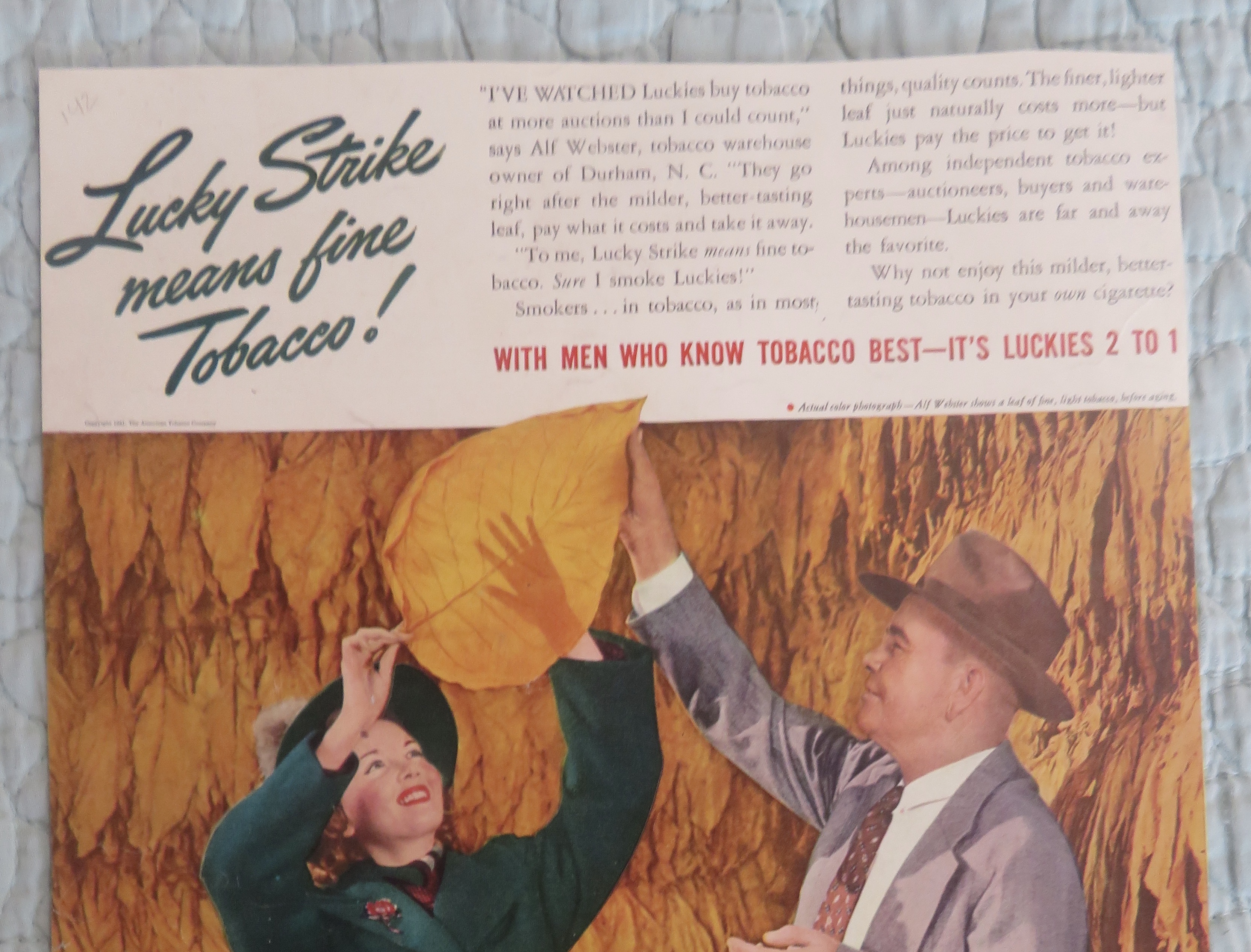 1941 Lucky Strike Cigarettes with Man & Woman & Leaf