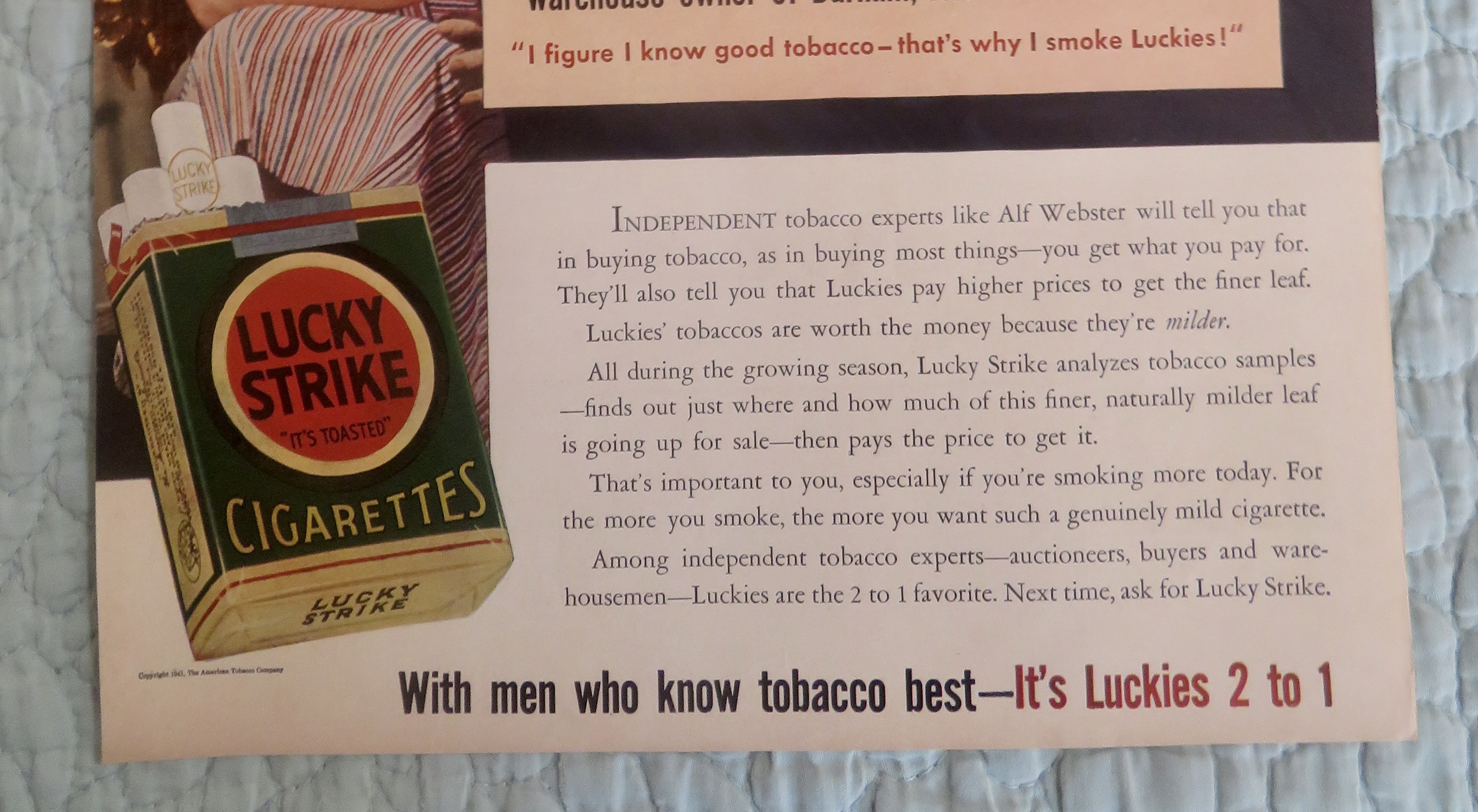 1941 Lucky Strike Cigarette with Alf Webster