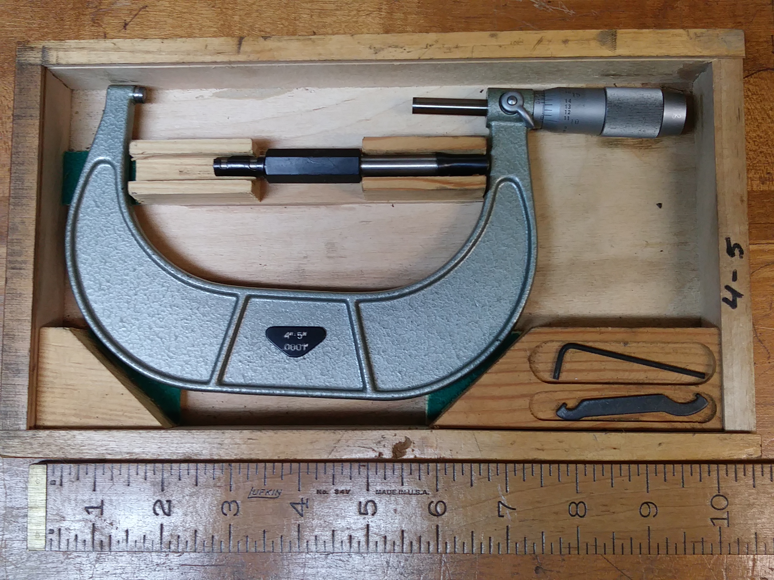 Micrometer 4-5 inch Wooden Box .0001 inch