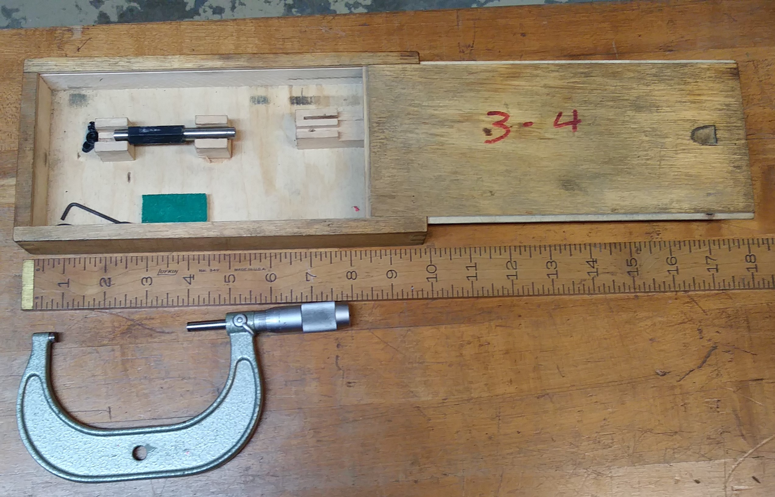 Micrometer 3-4 inch Wooden Box .0001 inch