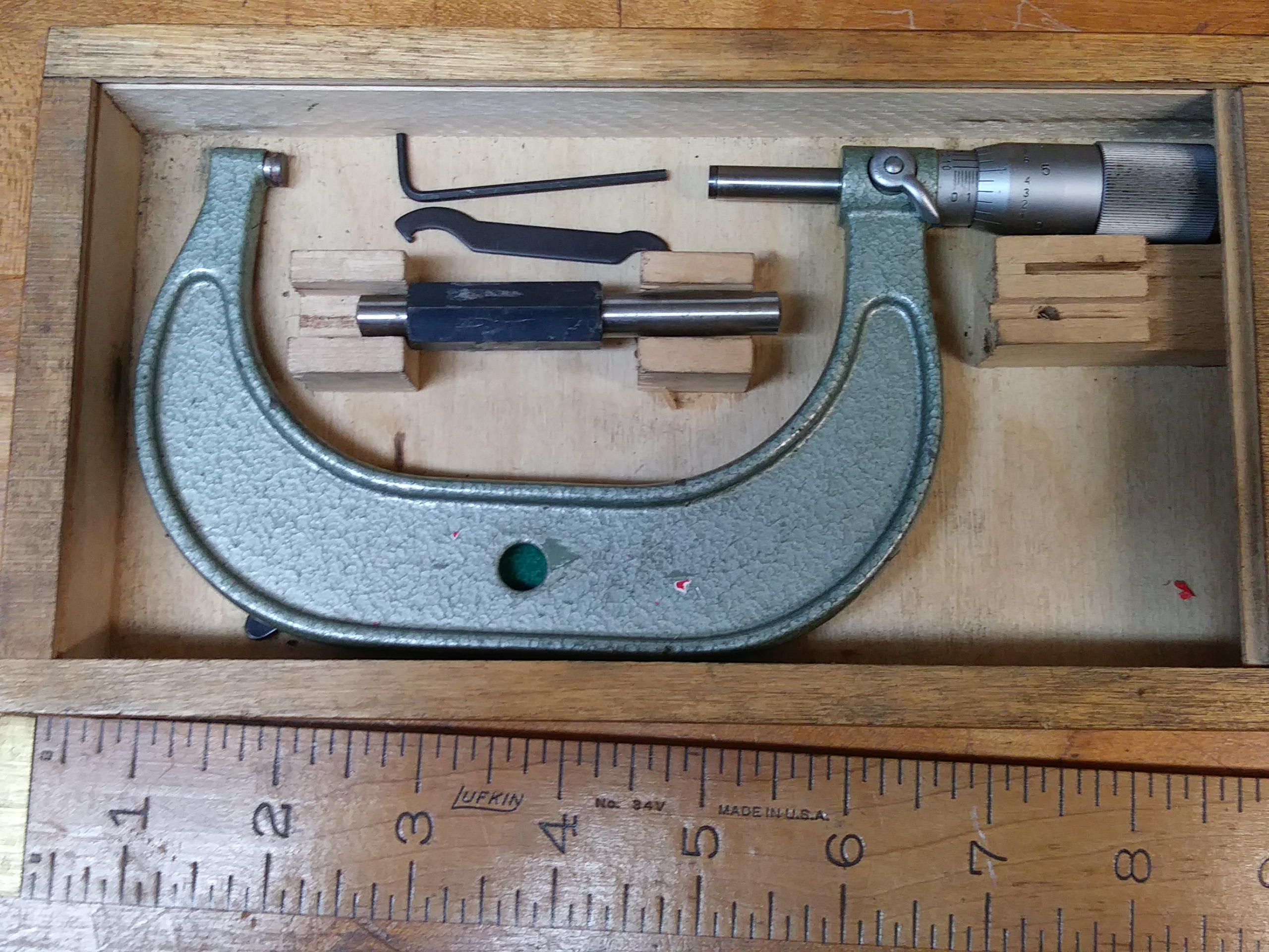 Micrometer 3-4 inch Wooden Box .0001 inch