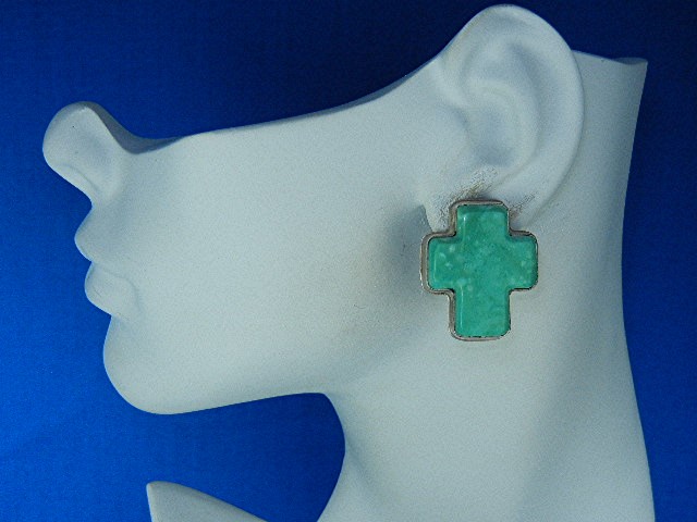 David Troutman Turquoise Sterling Silver Cross Clip Ear