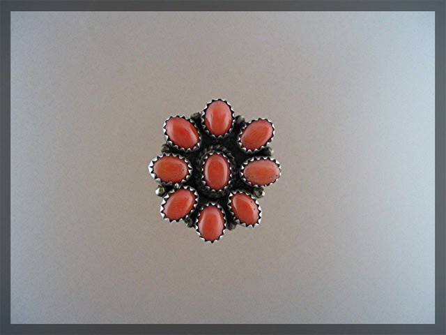 Native American Coral Sterling Silver Ring