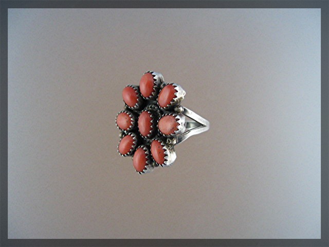 Native American Coral Sterling Silver Ring
