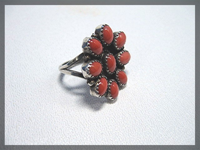 Native American Coral Sterling Silver Ring