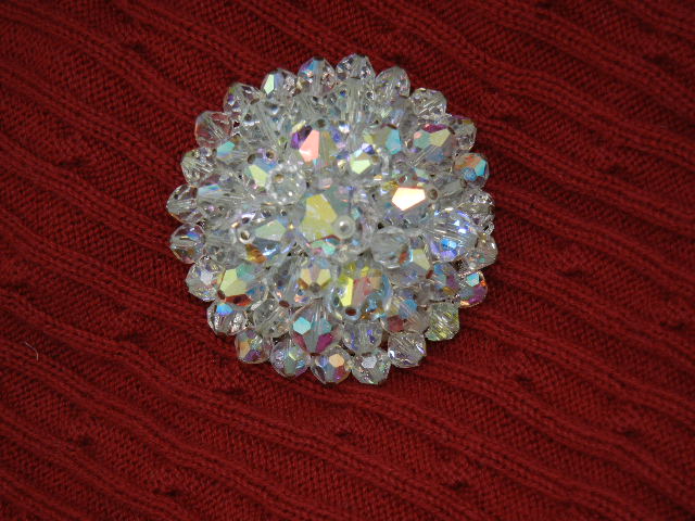 Silver Filigree Borealis Crystal Brooch 60s Costume