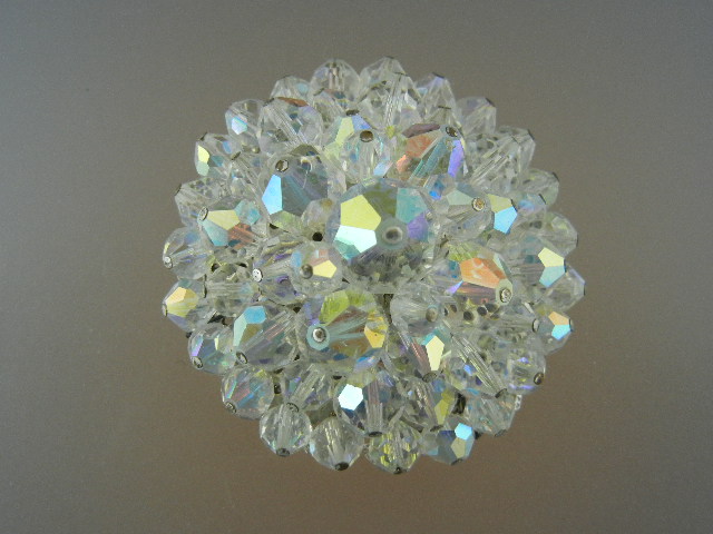 Silver Filigree Borealis Crystal Brooch 60s Costume
