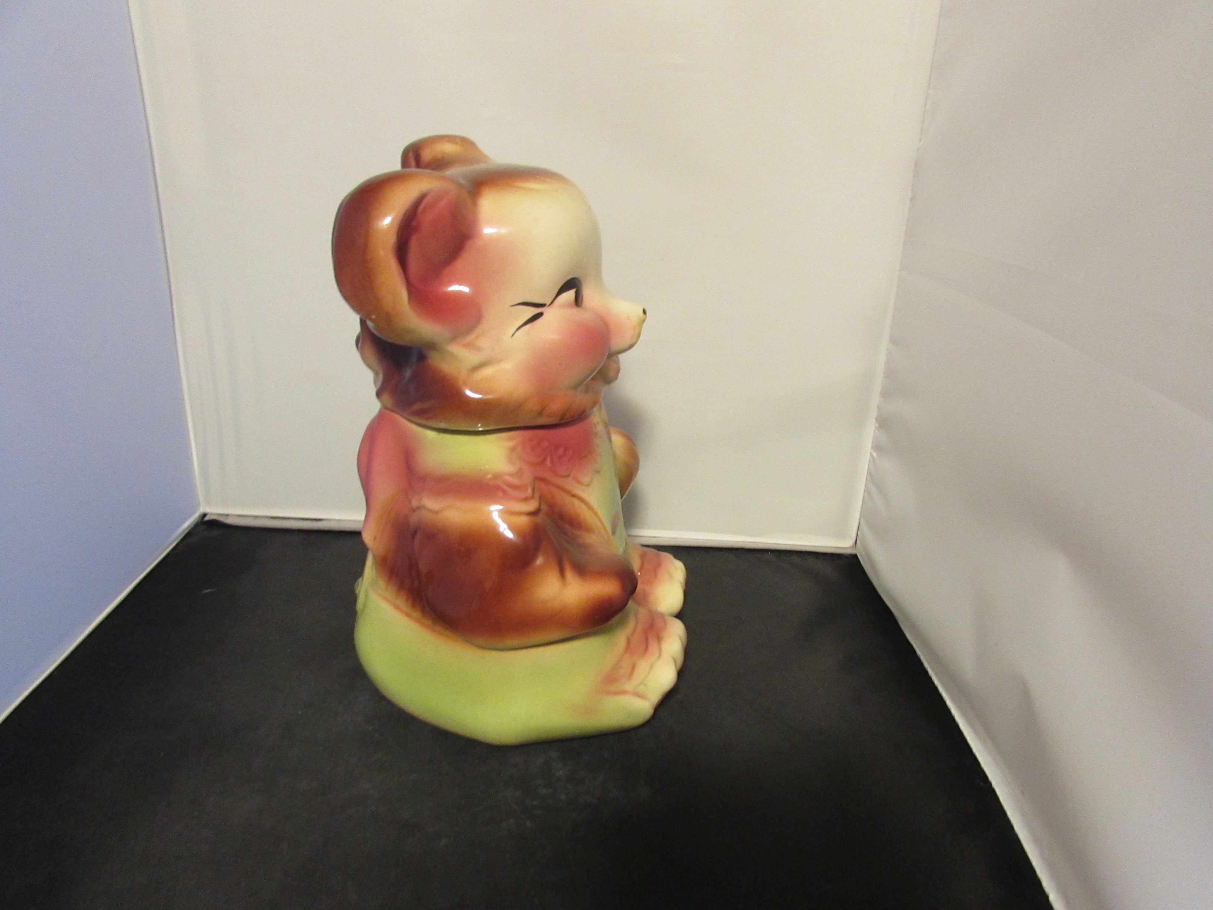 American Bisque Bear Dressed in Pink and Green