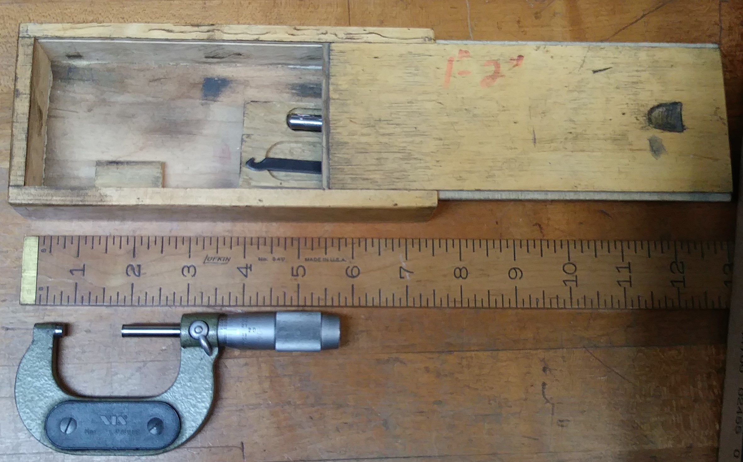 Micrometer 1-2 inch Wooden Box .0001 inch