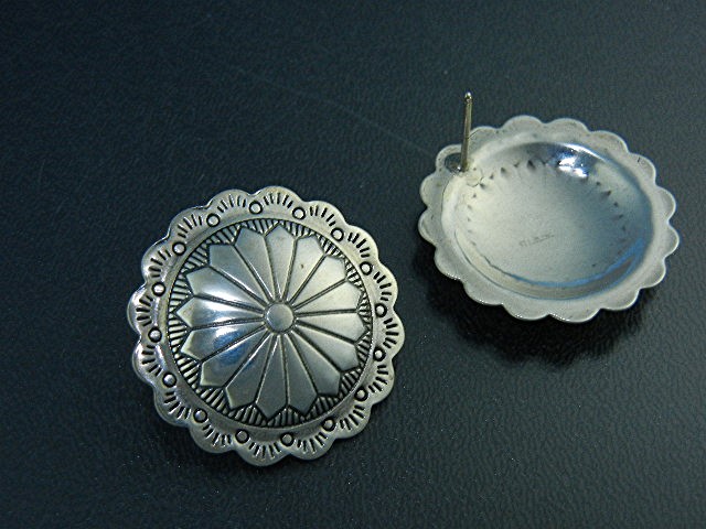 Navajo Conch Pierced Earrings Sterling Silver