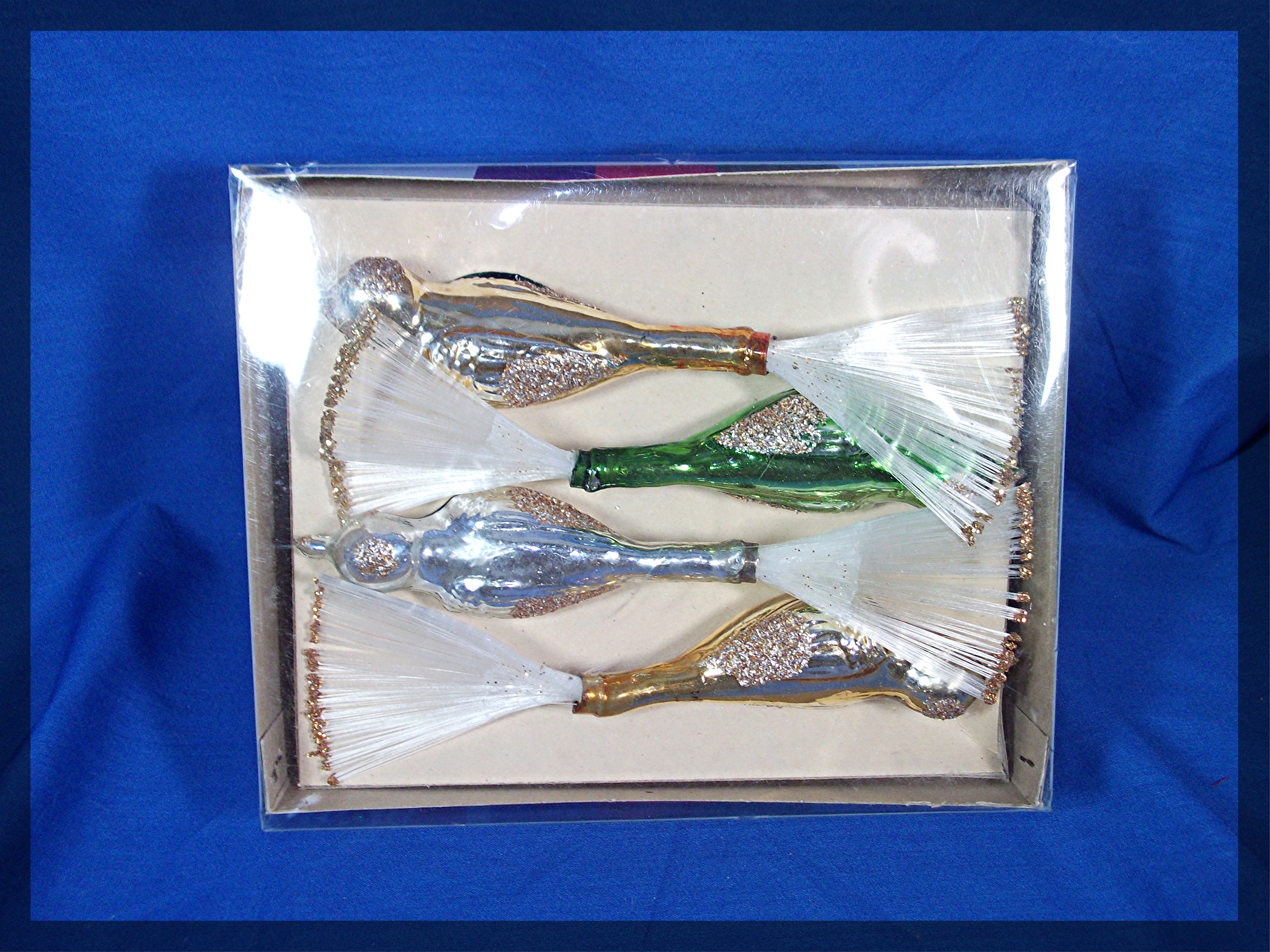 Christmas Hand Blown Clip Glass 4 Birds 60s Japan Boxed