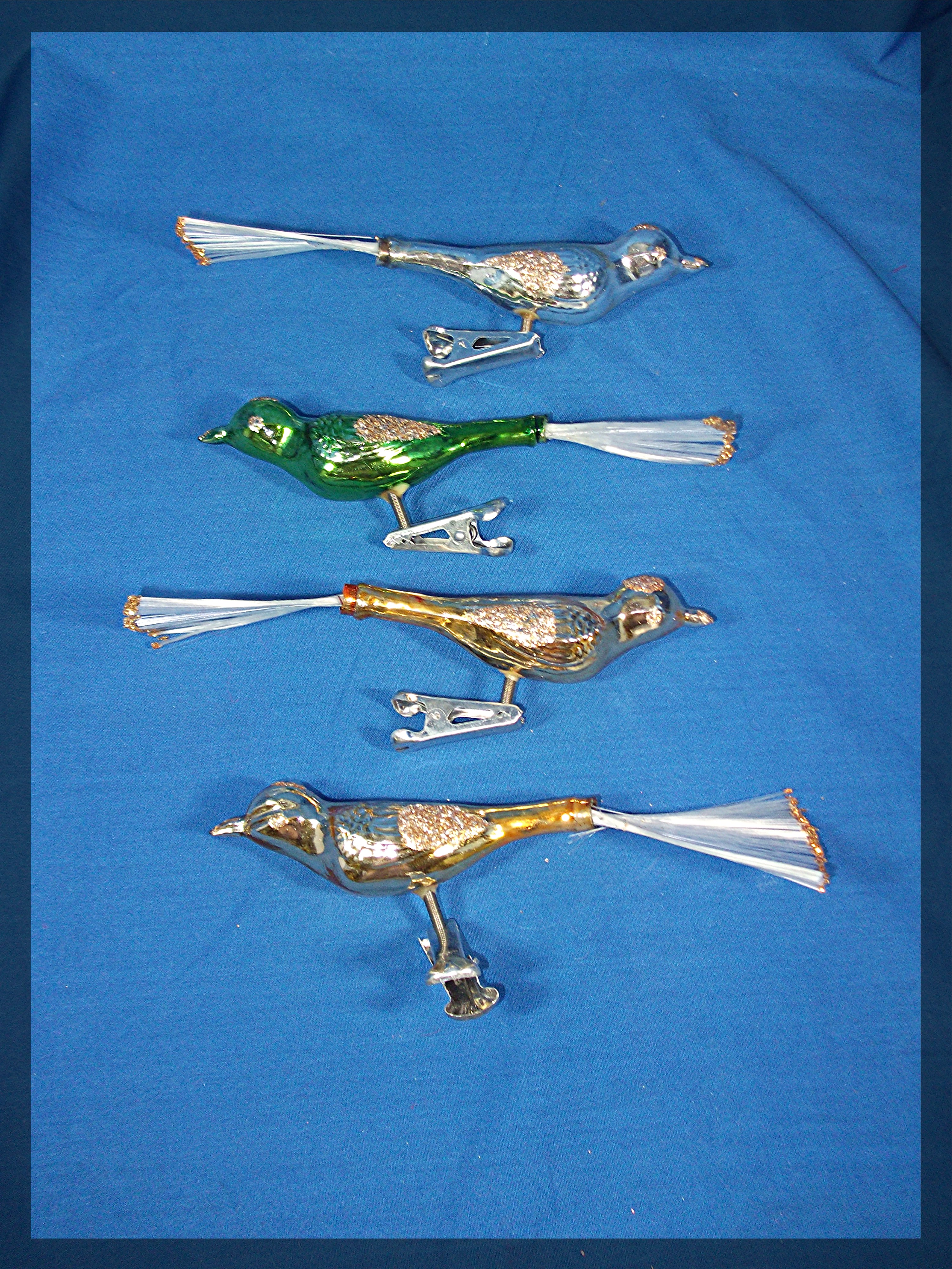 Christmas Hand Blown Clip Glass 4 Birds 60s Japan Boxed