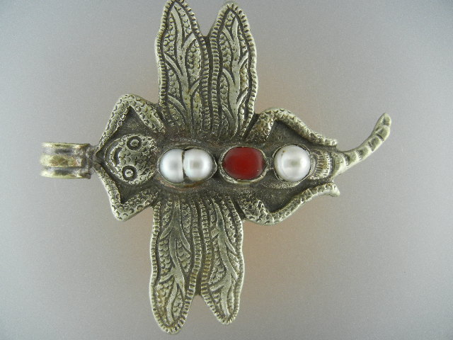 Nepal Silver Pearl Coral Bug 2 Sided  Pendant