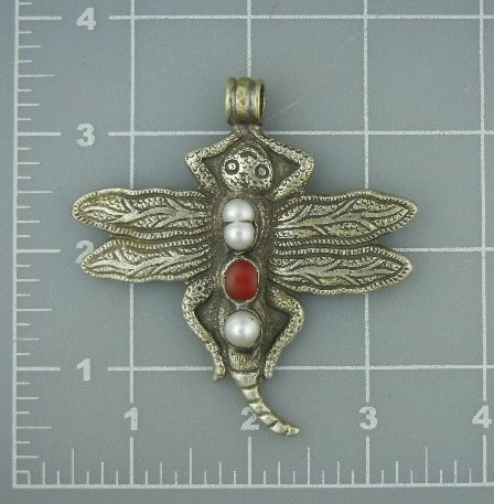 Nepal Silver Pearl Coral Bug 2 Sided  Pendant