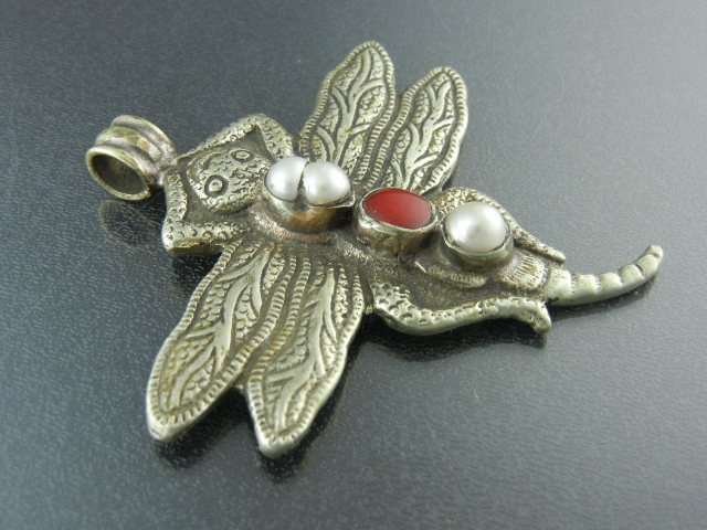 Nepal Silver Pearl Coral Bug 2 Sided  Pendant