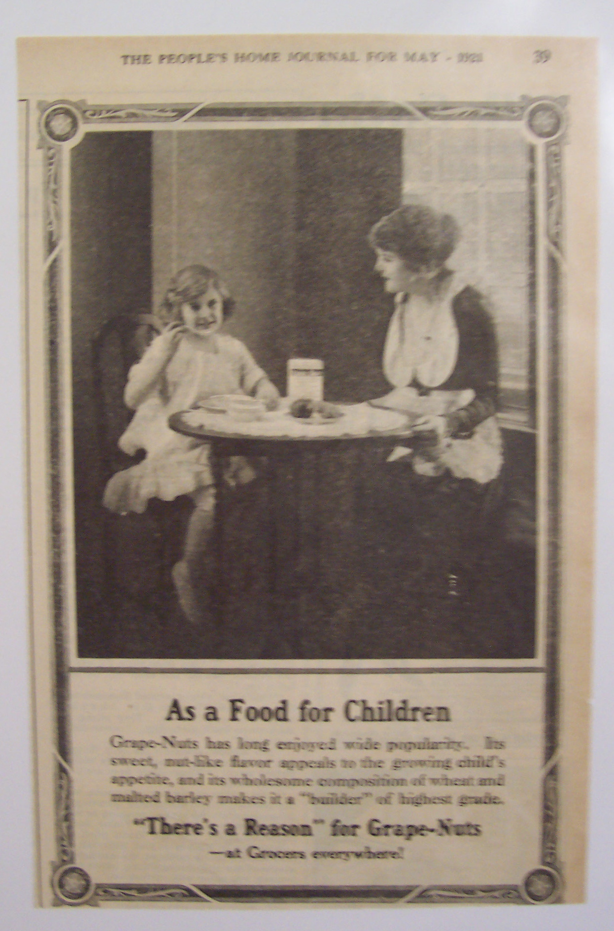 1921  Grape - Nuts Cereal with Woman & Little Girl