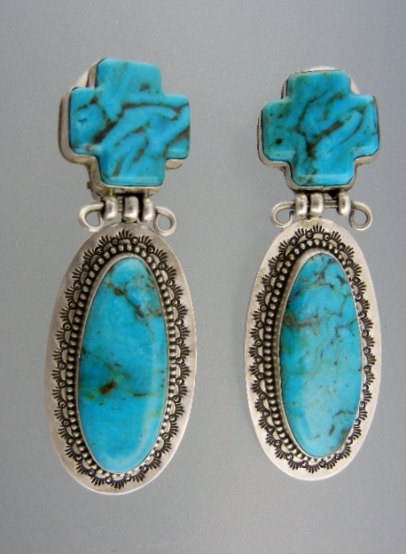 David Troutman Sterling Silver Kingman Turquoise Cross