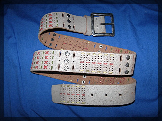 Taupe Leather Red Green Gold Accents Belt
